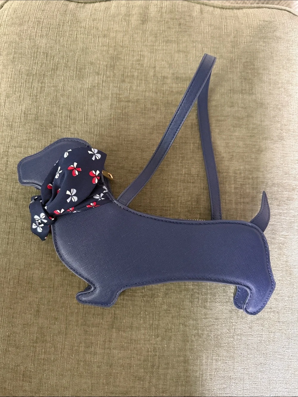 Janie and Jack Navy Blue Dachshund Crossbody Bag with Bow